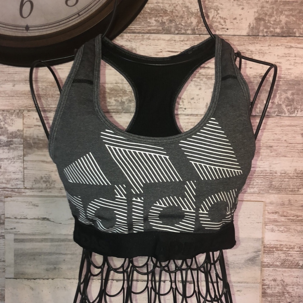 Adidas bra gray black and white sports bra active wear sports wear fit like a SM